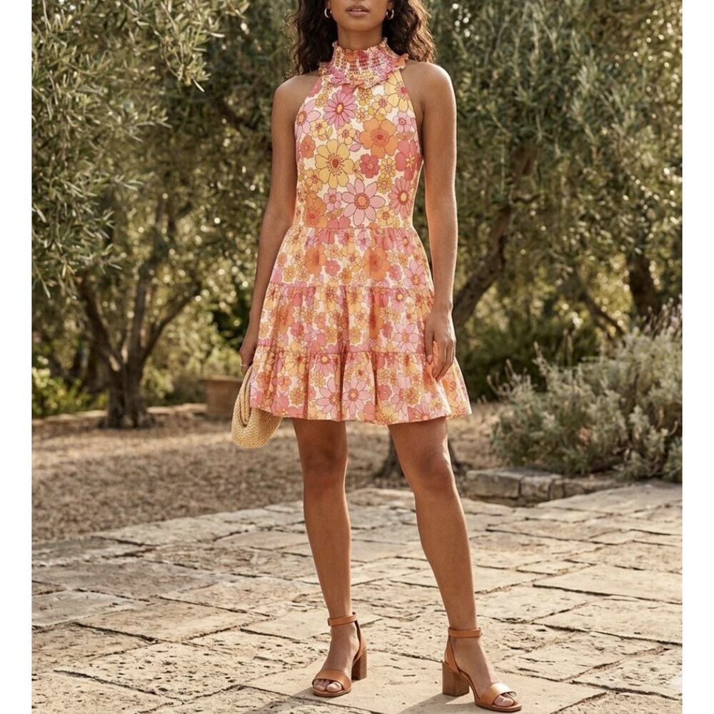 Alexia Admor Floral Halter Dress Pink Orange Euro Summer 8 Resort vacation